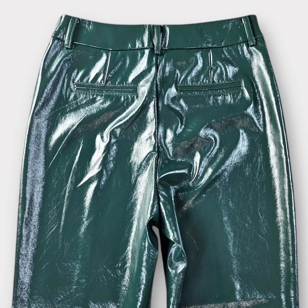 7 For All Mankind Green Faux Leather Flare Pant Small